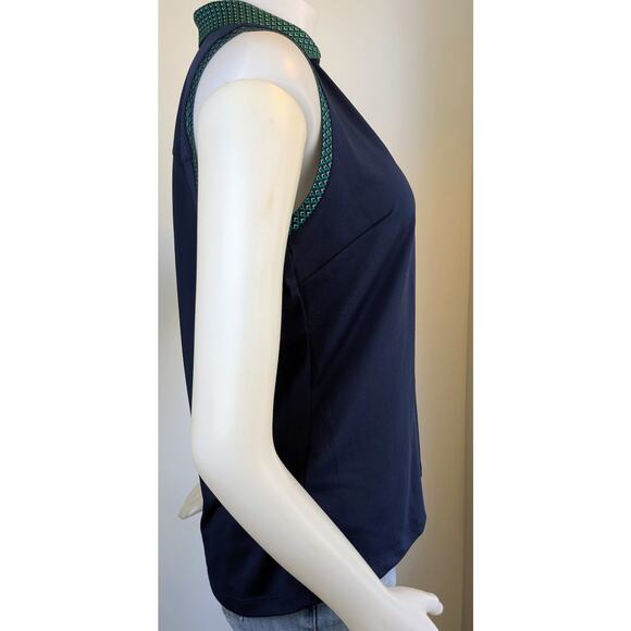 Lady Hagen Golf Top Medium Navy w/ Green Geometric Trim Sleeveless Athletic NEW - Picture 4 of 10